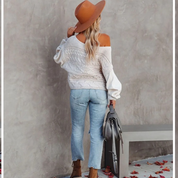 CHANDY COTTON BLEND CABLE KNIT SWEATER - Picture 7 of 14